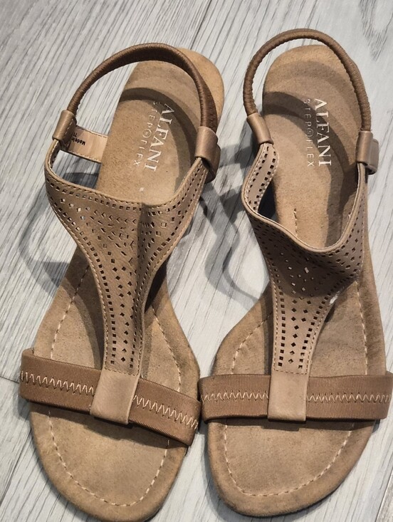 Alfani Shoes - Alfani Tan Perforated T-strap Slingback Sandals